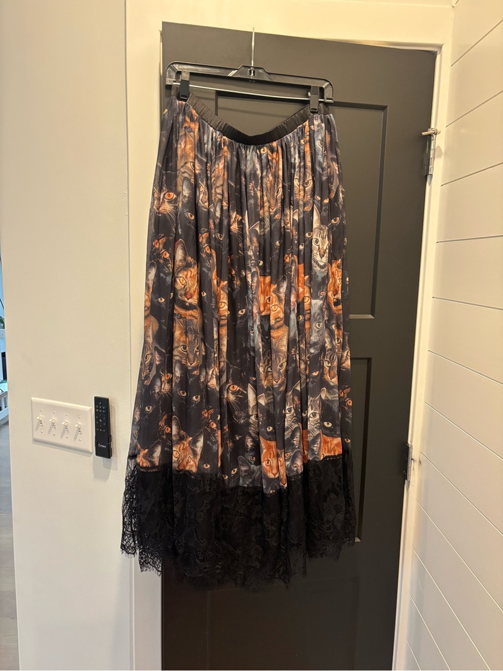 Dressed in LALA Purr Mesh Maxi Skirt Large Black Lace Cat Camo Graphic Print NWT - Picture 7 of 12